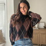 The 'Giving Season' Oversized Argyle Crew Neck Knit Pullover - Love and Lee Apparel