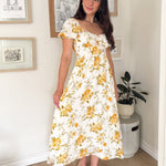The Irene Floral Ruched Bust Puff Sleeve Midi Dress - Love and Lee Apparel