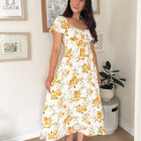 The Irene Floral Ruched Bust Puff Sleeve Midi Dress - Love and Lee Apparel