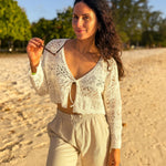 The Beachy Crochet Tie Up Cardigan in Cloud Dancer - Love and Lee Apparel