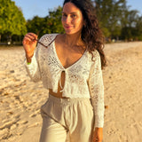 The Beachy Crochet Tie Up Cardigan in Cloud Dancer - Love and Lee Apparel