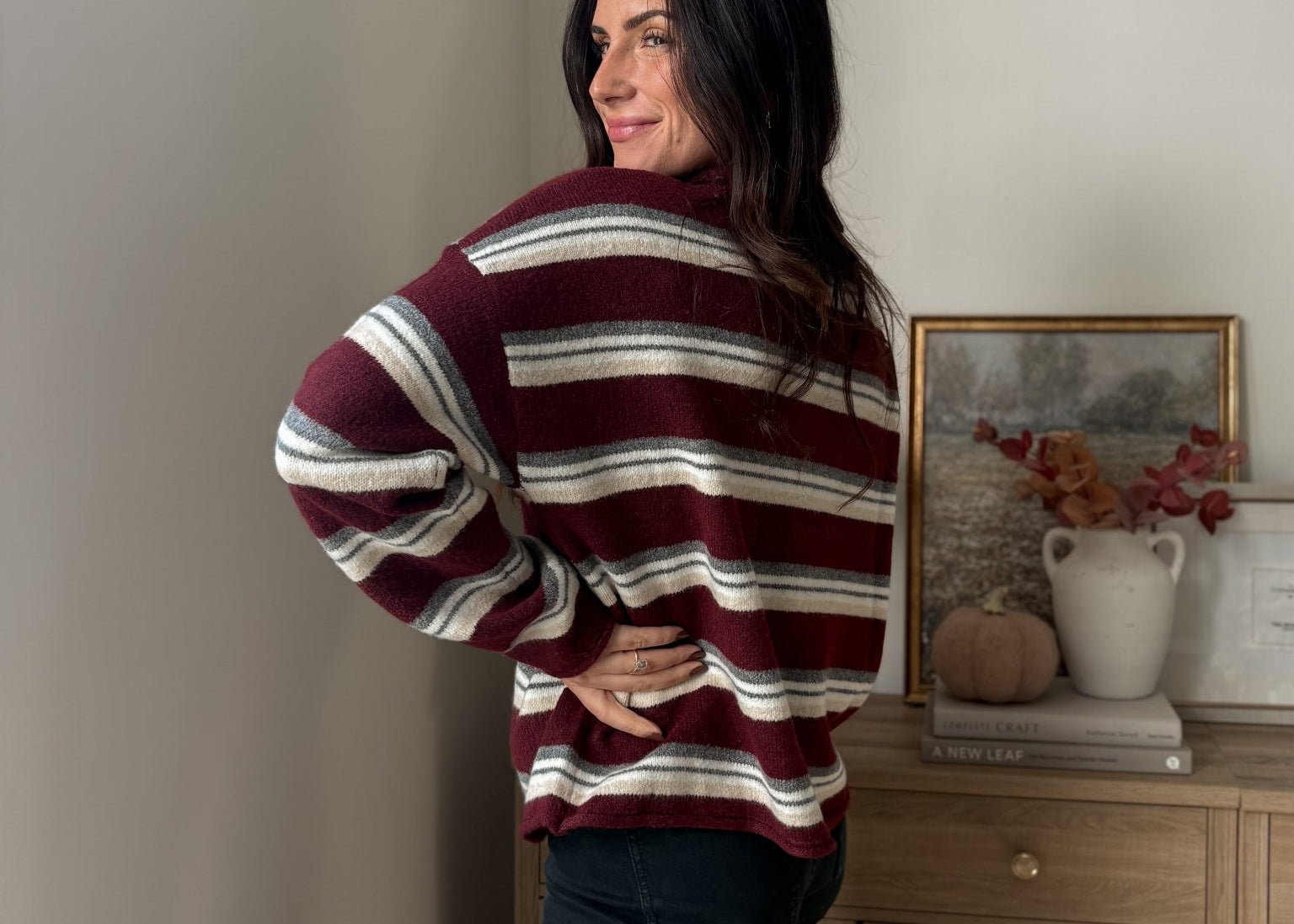 The 'Sparkling Cider' Multi-Color Stripe Rolled Neck Knit Cardigan - Love and Lee Apparel