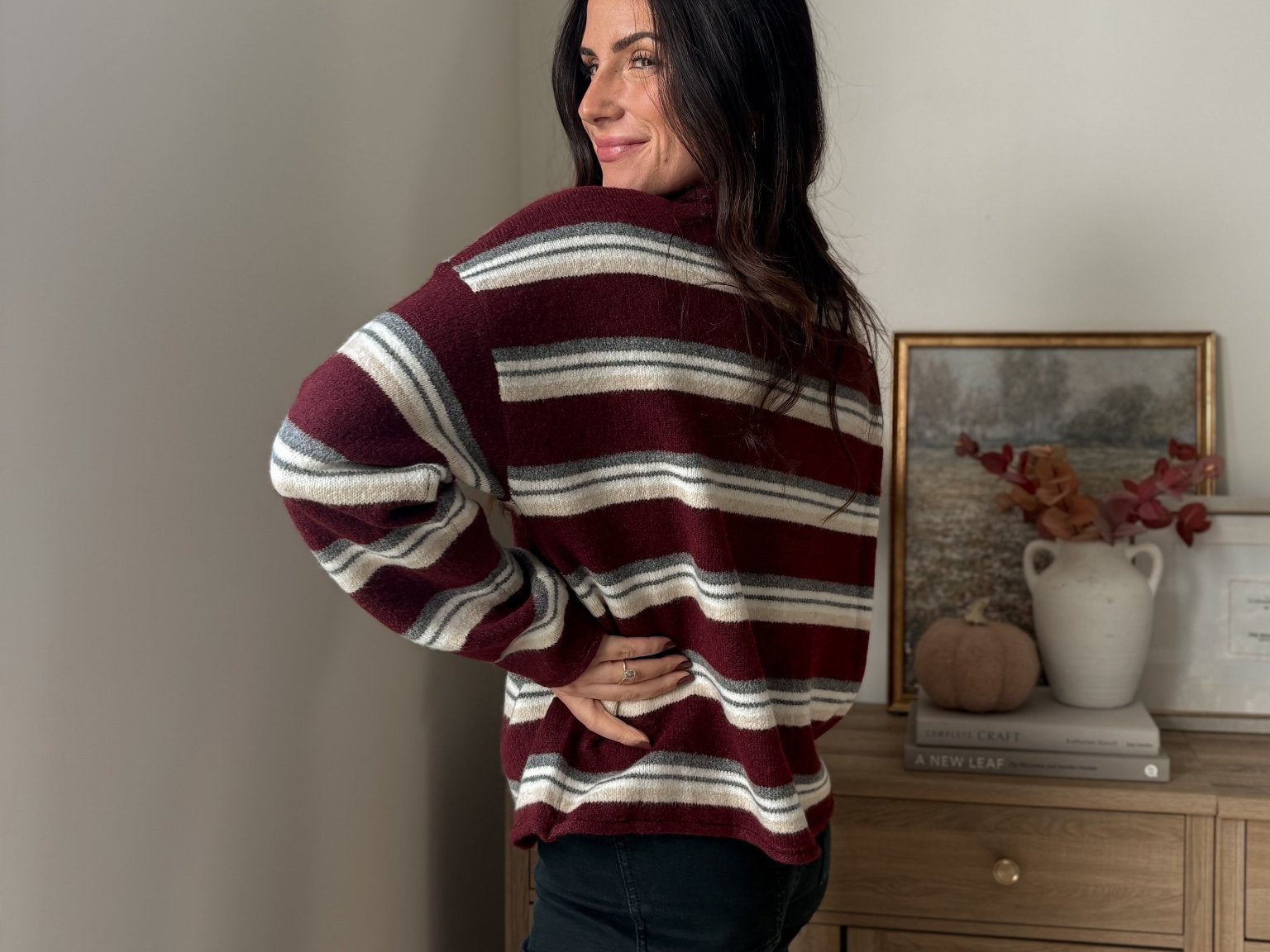 The 'Sparkling Cider' Multi-Color Stripe Rolled Neck Knit Cardigan - Love and Lee Apparel