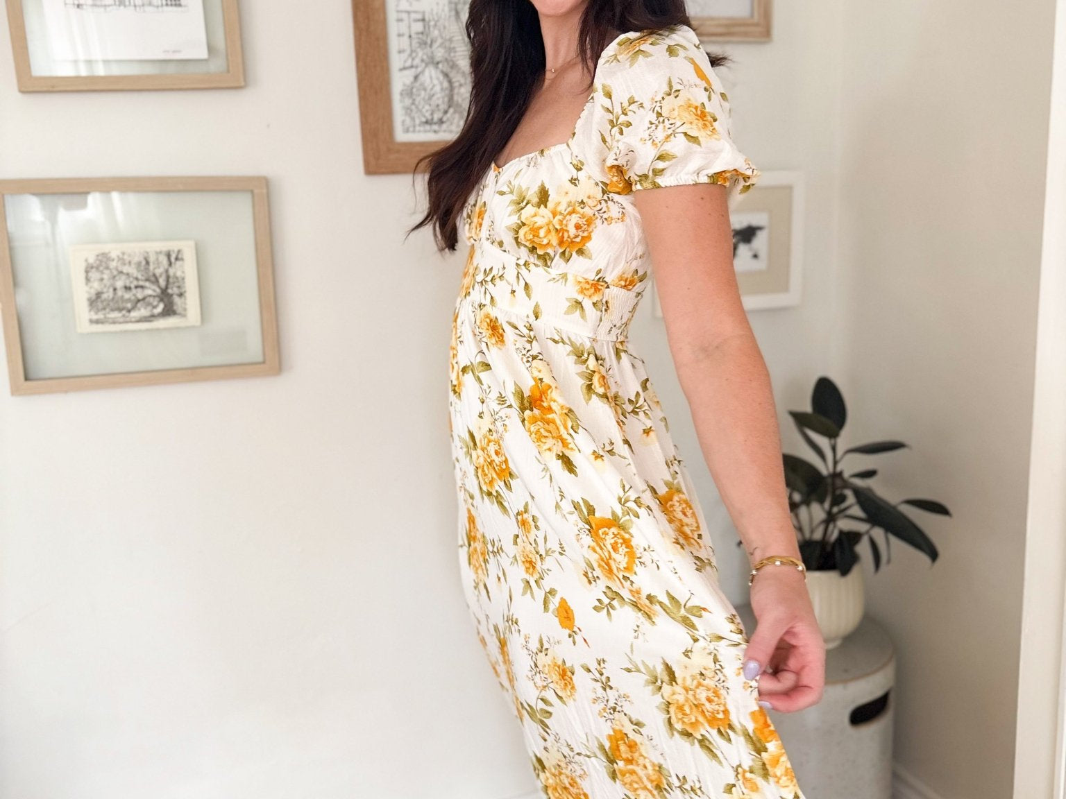 The Irene Floral Ruched Bust Puff Sleeve Midi Dress - Love and Lee Apparel