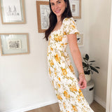 The Irene Floral Ruched Bust Puff Sleeve Midi Dress - Love and Lee Apparel