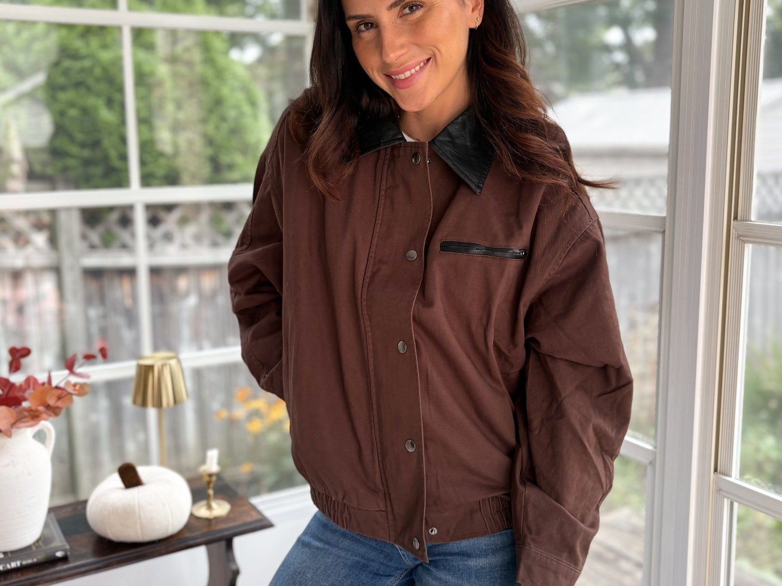November Air Contrast Vegan Leather Collar Jacket - Love and Lee Apparel