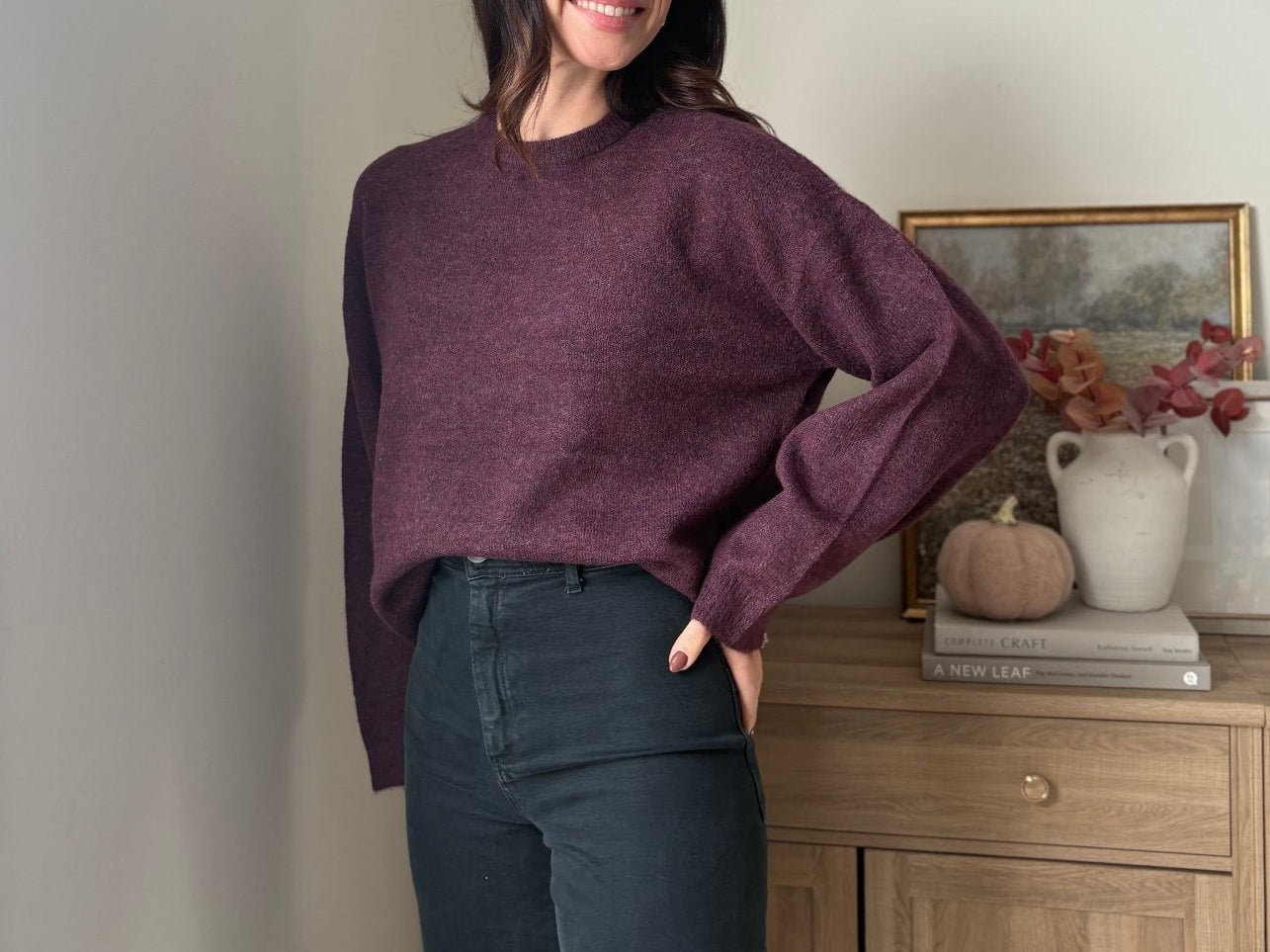 The Mauve Wine Long Sleeve O-Neck Pullover Sweater - Love and Lee Apparel