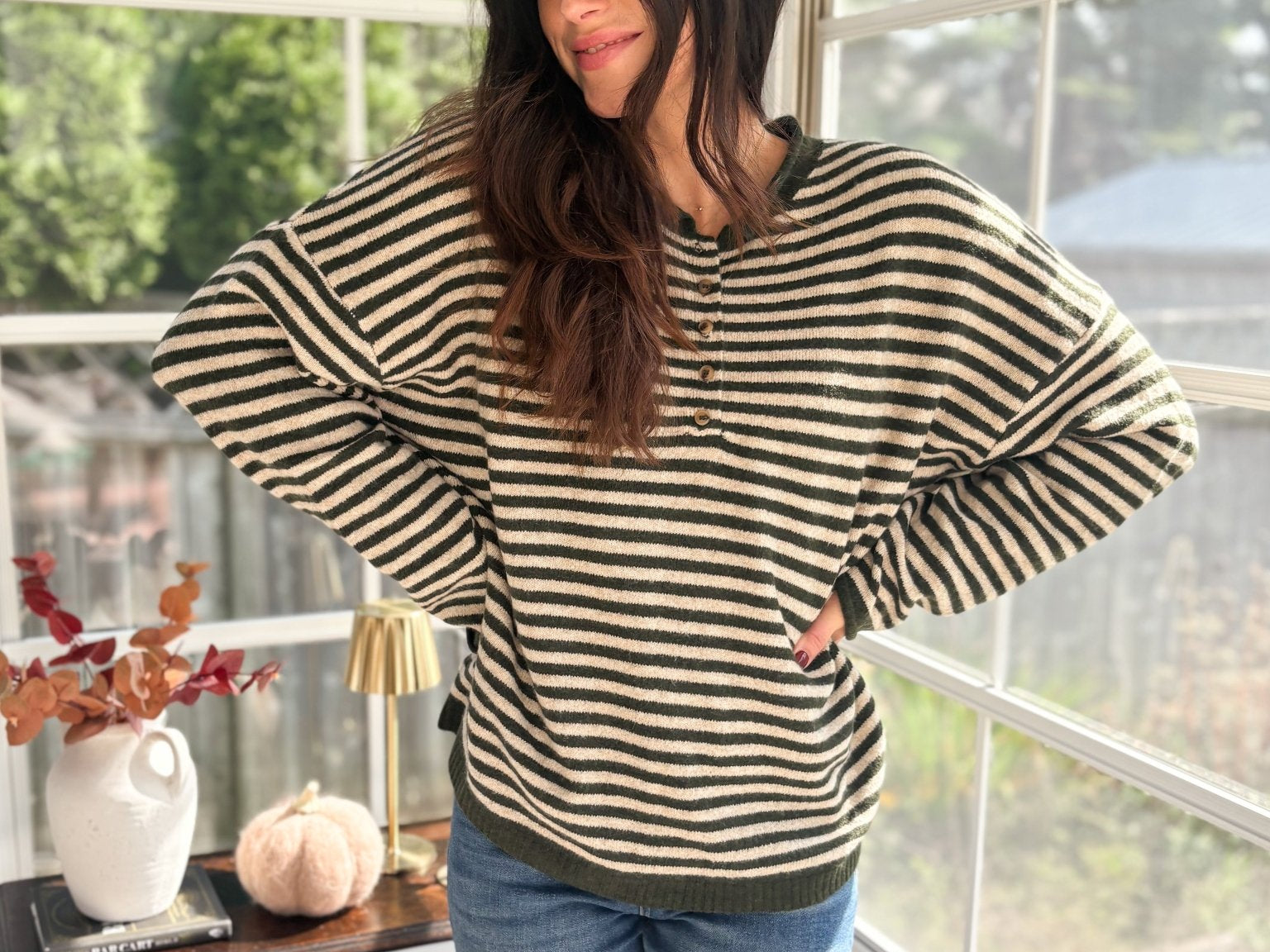 The Cedar Henley Style Drop Shoulder Sweater - Love and Lee Apparel
