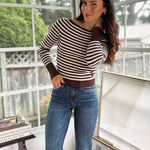 'Study Hall' Boat Neck Stripe Ribbed Long Sleeve Sweater Top - Love and Lee Apparel