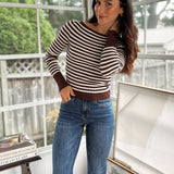 'Study Hall' Boat Neck Stripe Ribbed Long Sleeve Sweater Top - Love and Lee Apparel