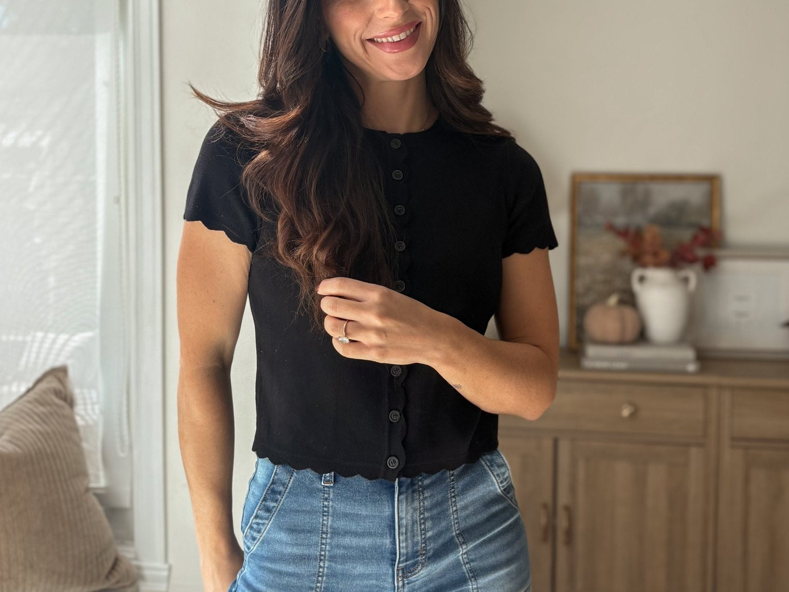 The 'Rosemary & Sage' Scalloped Short Sleeve Button Down Knit Cardigan - Love and Lee Apparel