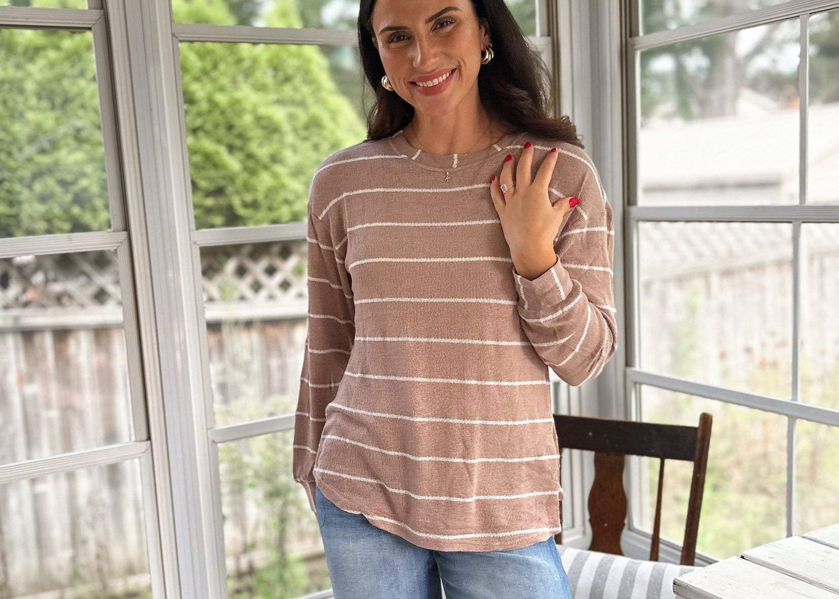 The Tailee Stripe Long Sleeve Cuffed Relaxed Knit Top - Love and Lee Apparel