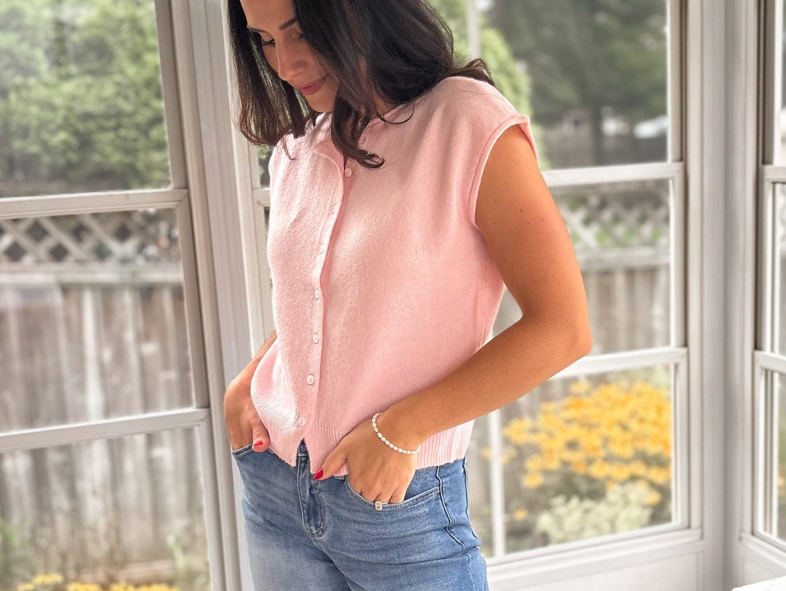 The Lucille Raw Edge Sleeveless Lightweight Cardigan in Pink - Love and Lee Apparel