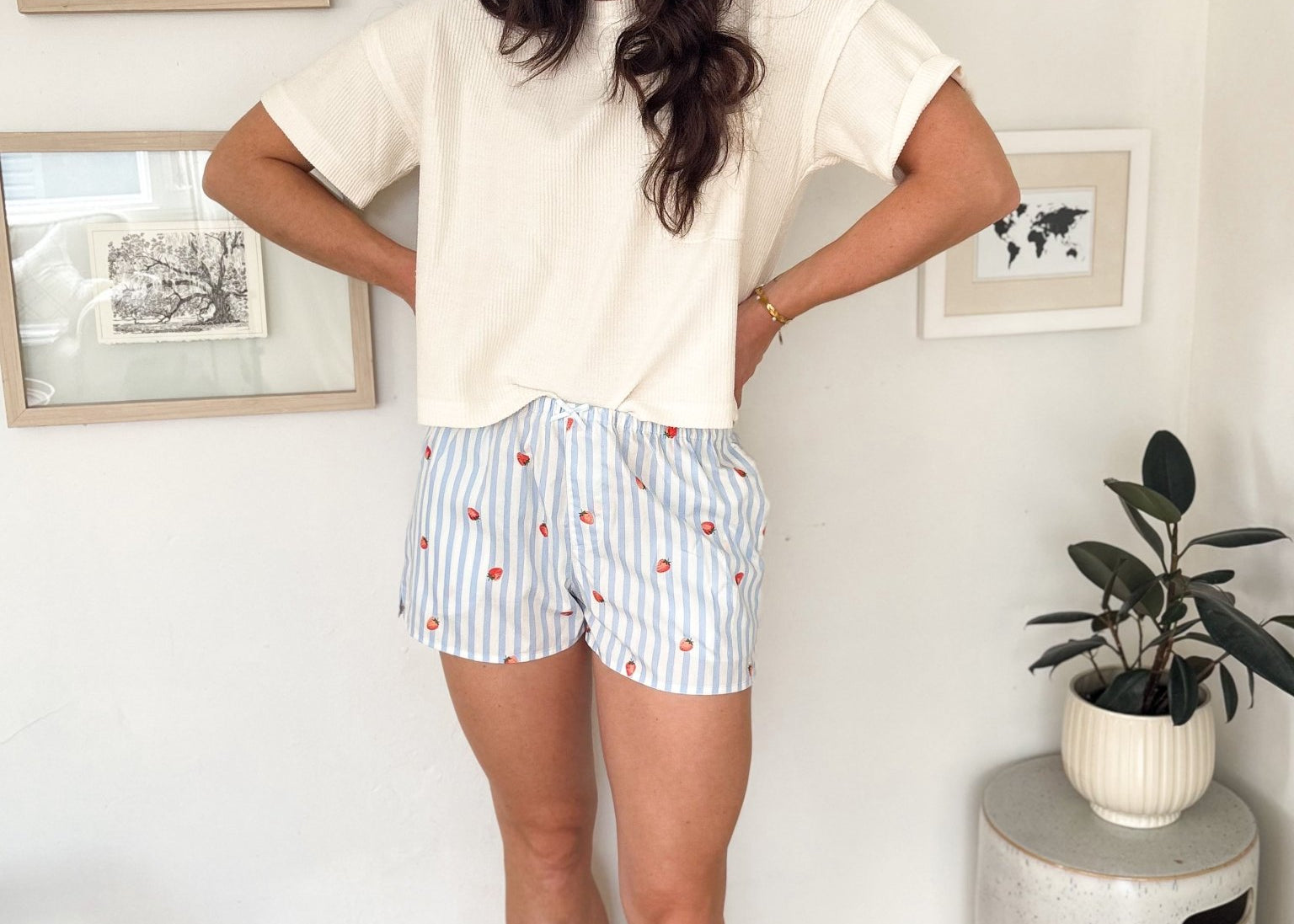 Strawberry Stripe Elastic Waist Bow Detail Shorts - Love and Lee Apparel