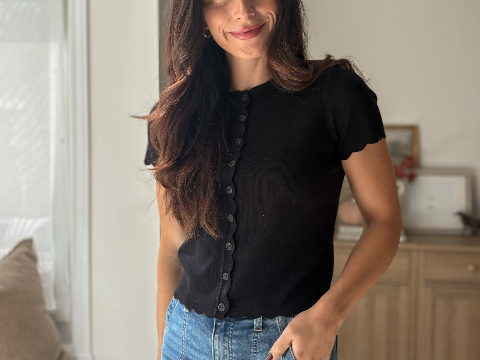 The 'Rosemary & Sage' Scalloped Short Sleeve Button Down Knit Cardigan - Love and Lee Apparel
