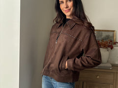 The 'Cozy Fireside' Studded Collared Zip-Up Suede Jacket - Love and Lee Apparel