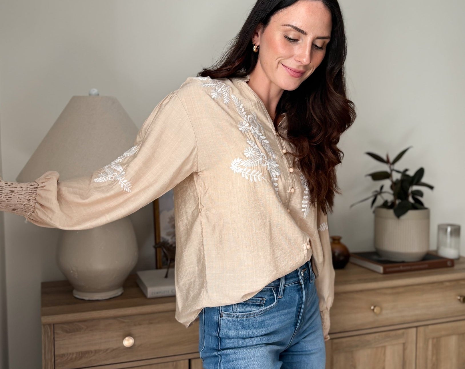 The Aspen Floral Embroidered Cotton Blend Blouse Boho Puff Sleeve - Love and Lee Apparel