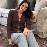 The Cora Front Hook Collared Long Sleeve Knit Cardigan in Brown - Love and Lee Apparel