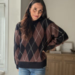 The 'Giving Season' Oversized Argyle Crew Neck Knit Pullover - Love and Lee Apparel