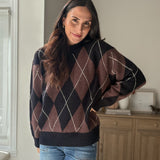 The 'Giving Season' Oversized Argyle Crew Neck Knit Pullover - Love and Lee Apparel