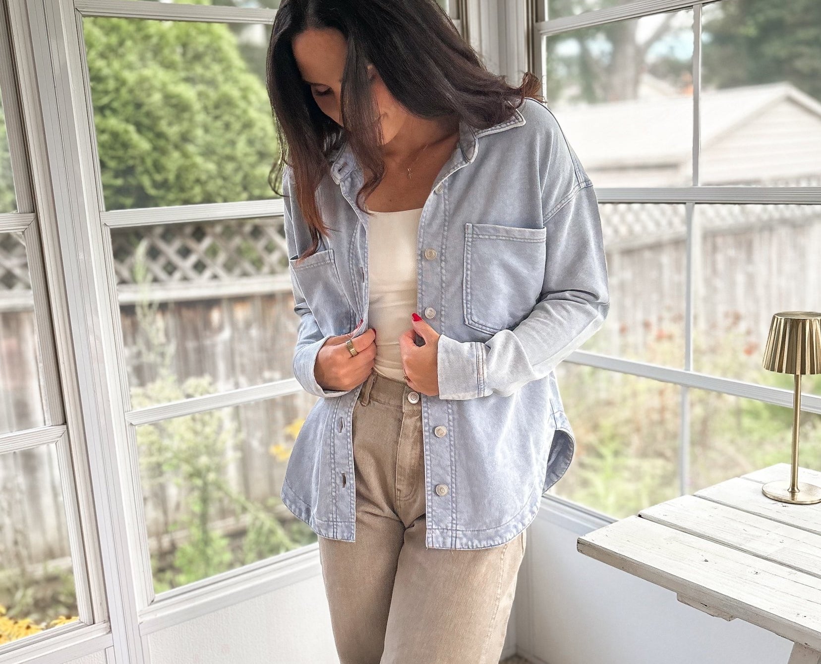 The Indie Acid Washed Collared Button Down Knit Shacket - Love and Lee Apparel