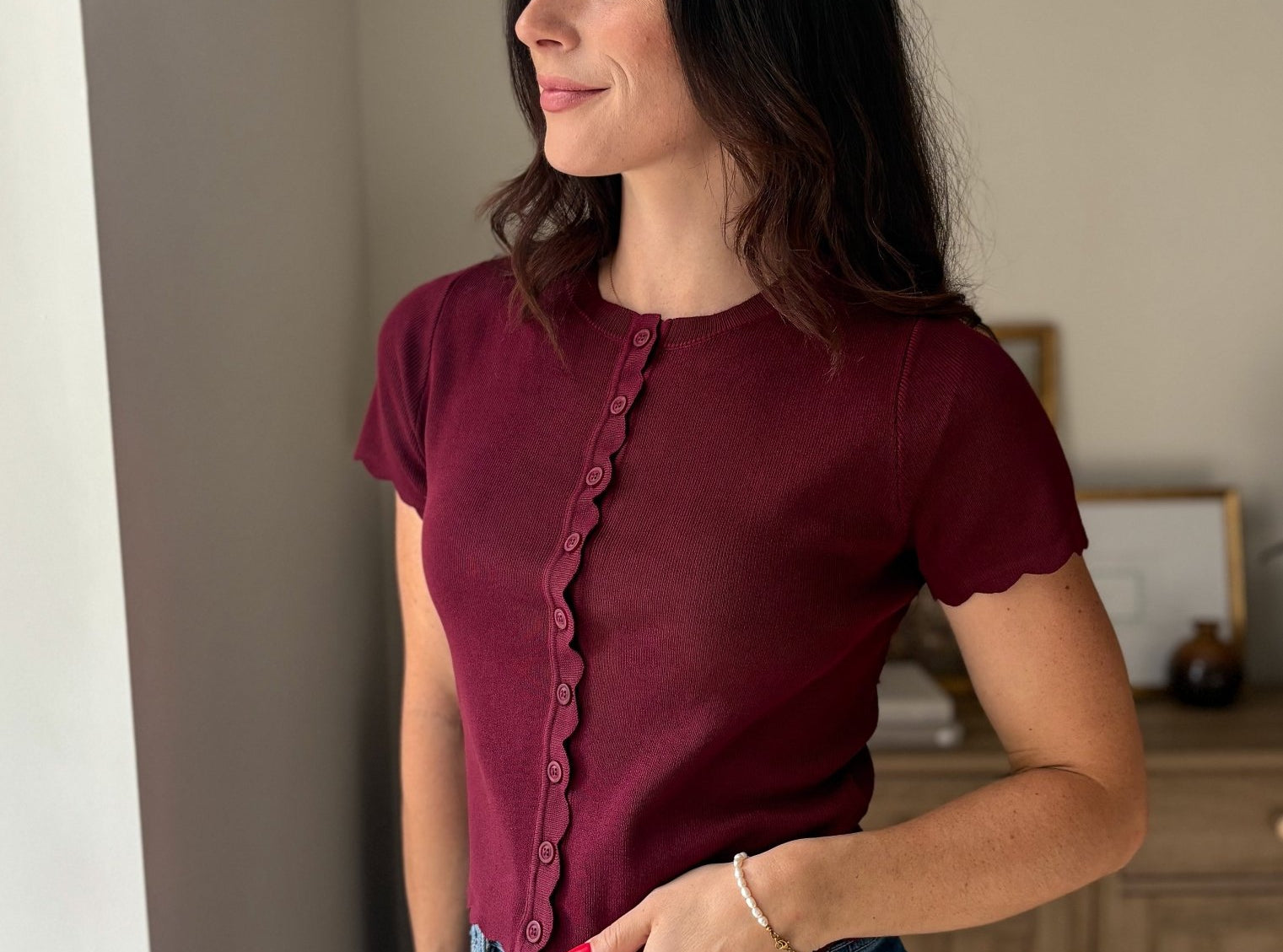 The Bordeaux Short Sleeve Button Down Knit Cardigan - Love and Lee Apparel