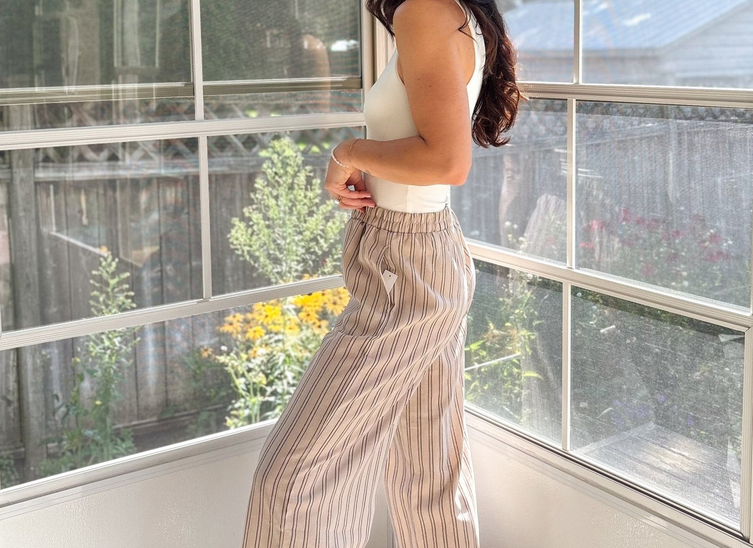 Coco Stripe Elastic Waist Linen Lounge Pants - Love and Lee Apparel