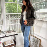 'The Varsity Club' Collared Zip-Up Faux Leather Bomber Jacket - Love and Lee Apparel