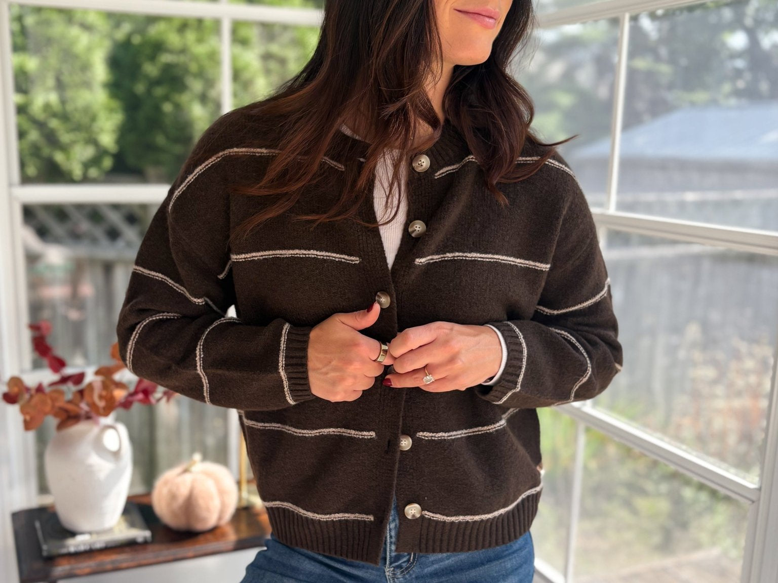 Fallen Leaves Stripe Button Down Cardigan - Love and Lee Apparel