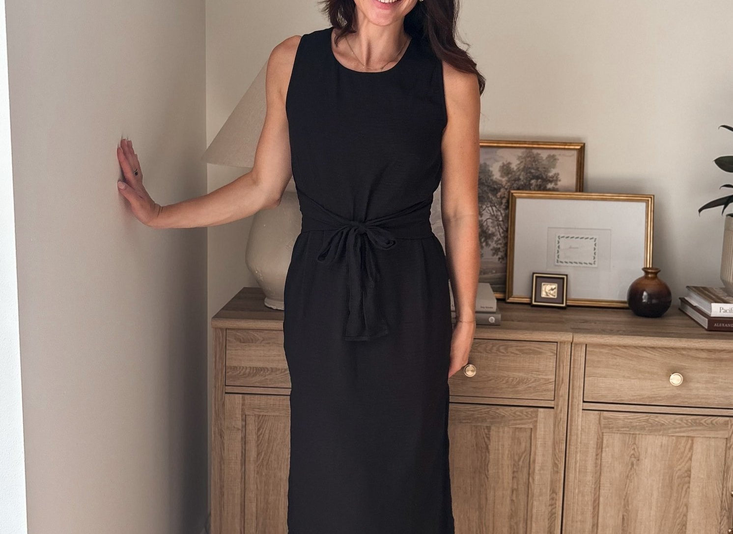 The Peyton Sleeveless Tie Detail Linen Effect Woven Midi Dress - Love and Lee Apparel