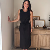 The Peyton Sleeveless Tie Detail Linen Effect Woven Midi Dress - Love and Lee Apparel