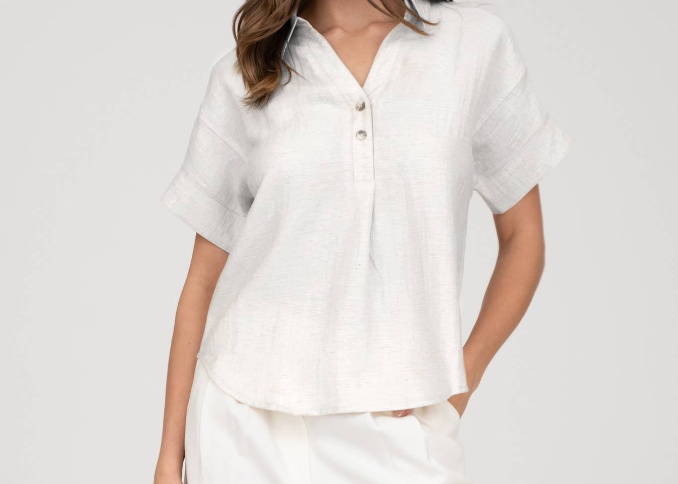 COLLARED HALF BUTTON SHORT SLEEVE SHIRT