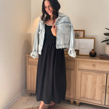 The Chanel Contrast Tie Spaghetti Strap Mix Media Midi Dress - Love and Lee Apparel