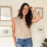The Ellis Embroidered Floral Pattern Sleeveless Lace Trim Top - Love and Lee Apparel