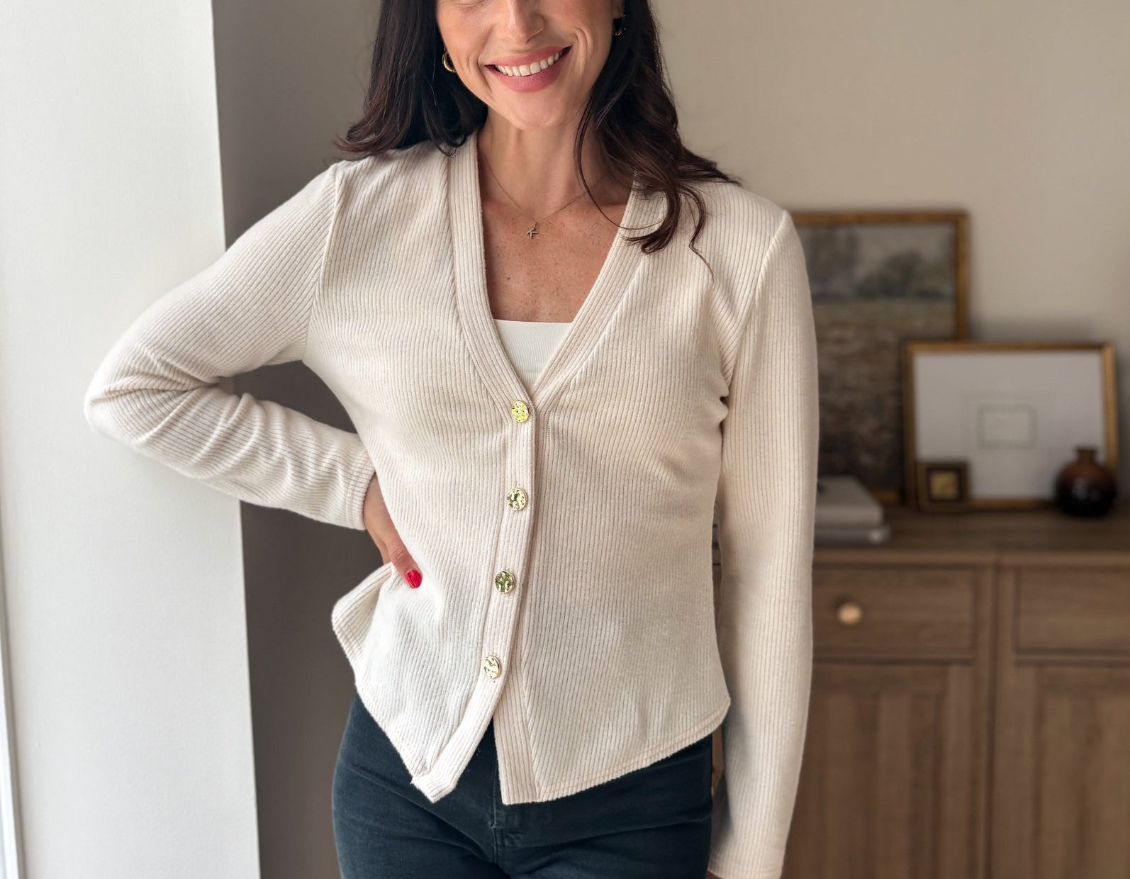 The Cork & Candle Soft Ribbed V-Neck Cardigan - Love and Lee Apparel