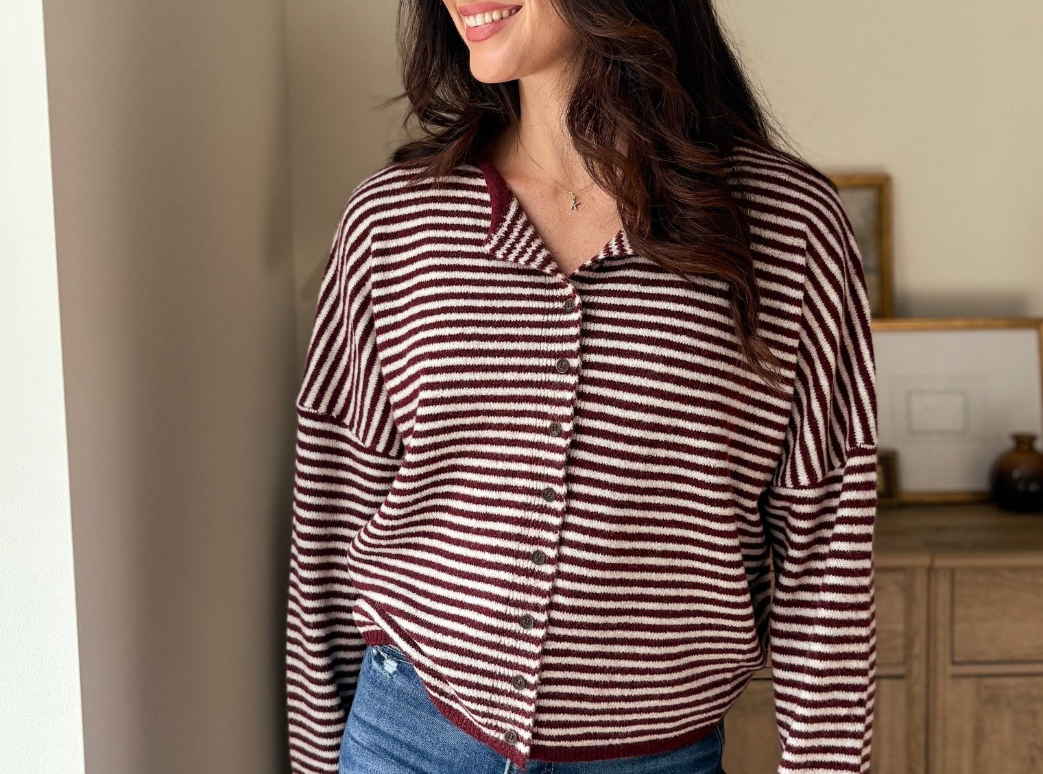 The Heirloom Stripe Raw Edge Drop Shoulder Knit Cardigan - Love and Lee Apparel