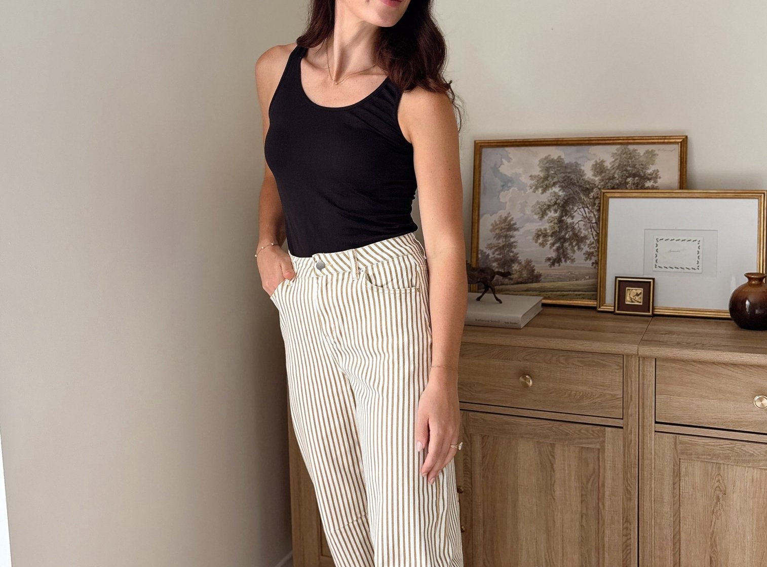 The Cecelia Stripe Cotton Barrel Jeans Casual High Waist Pants - Love and Lee Apparel