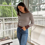 'Study Hall' Boat Neck Stripe Ribbed Long Sleeve Sweater Top - Love and Lee Apparel