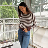 'Study Hall' Boat Neck Stripe Ribbed Long Sleeve Sweater Top - Love and Lee Apparel