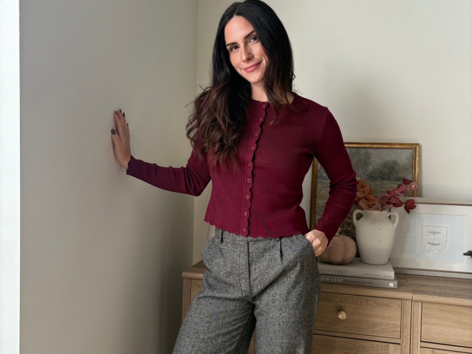 'Pass the Bordeaux' Scalloped Button Down Cardigan - Love and Lee Apparel