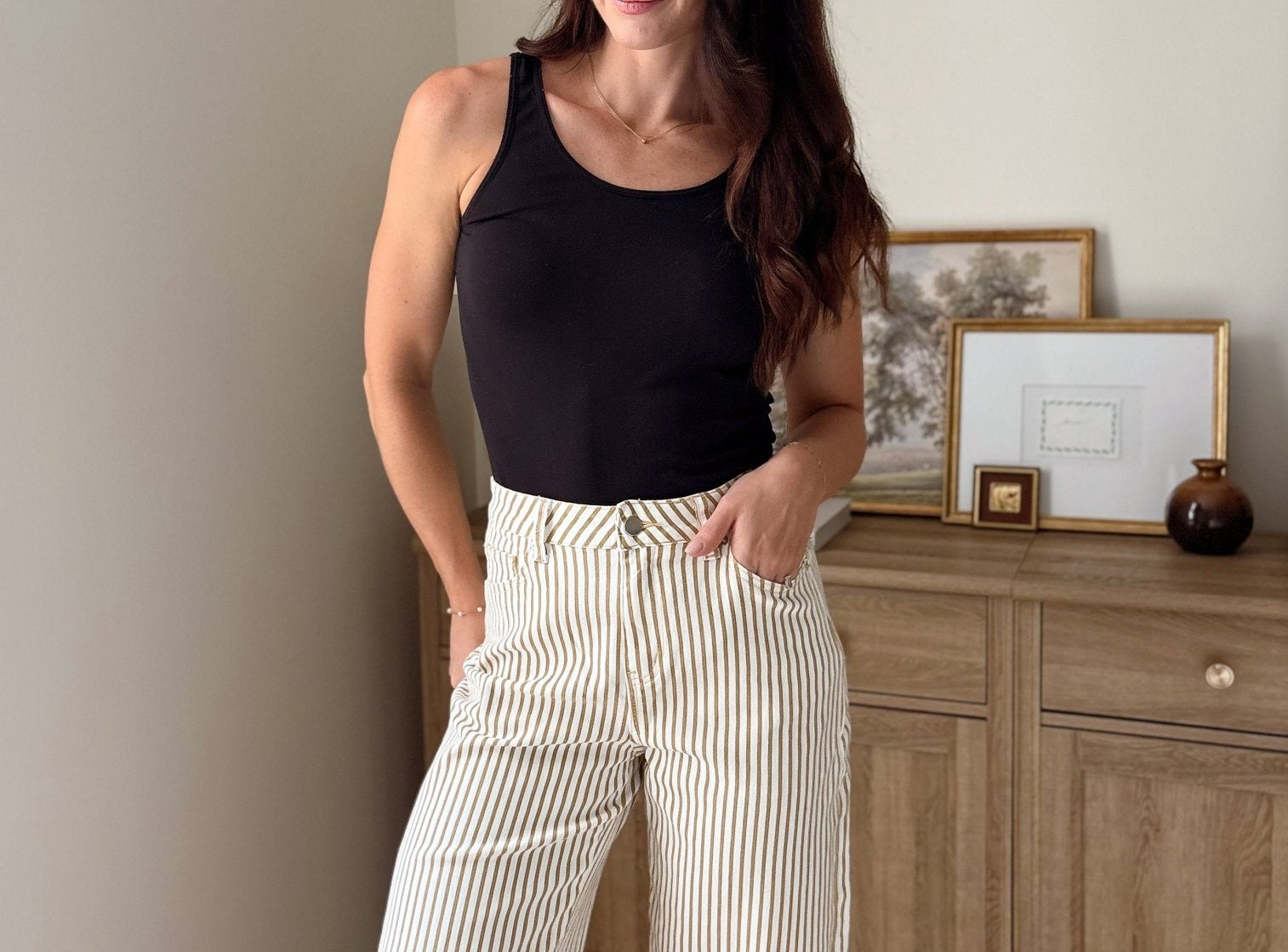 The Cecelia Stripe Cotton Barrel Jeans Casual High Waist Pants - Love and Lee Apparel