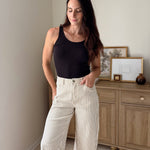 The Cecelia Stripe Cotton Barrel Jeans Casual High Waist Pants - Love and Lee Apparel