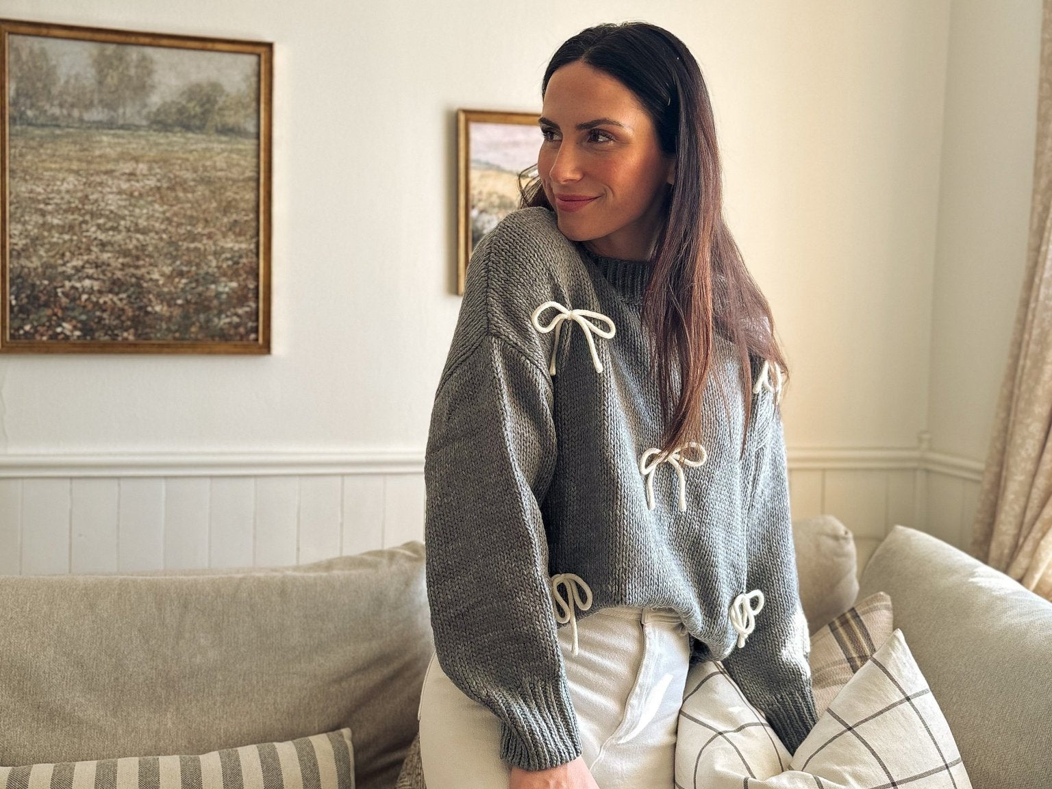 The Naomie Bow Detail Crew Neck Long Sleeve Pullover Sweater - Love and Lee Apparel