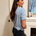 The Vivianne Short Sleeve Sweater with Contrast Color Stitch in Powder Blue - Love and Lee Apparel