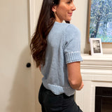 The Vivianne Short Sleeve Sweater with Contrast Color Stitch in Powder Blue - Love and Lee Apparel