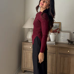 The 'Frosted Cranberry' Boat Neck Dolman Long Sleeve Knit Sweater - Love and Lee Apparel