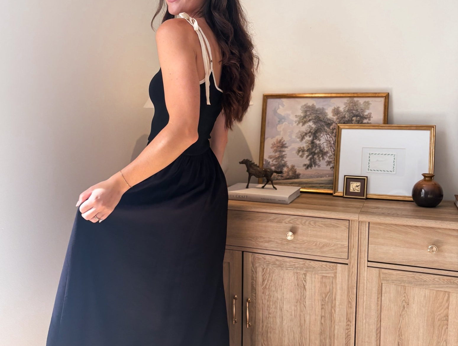 The Chanel Contrast Tie Spaghetti Strap Mix Media Midi Dress - Love and Lee Apparel