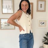 The Regan Gold Seashell Button Down Knit Vest in Cream - Love and Lee Apparel