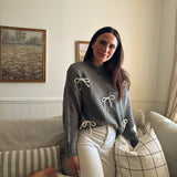 The Naomie Bow Detail Crew Neck Long Sleeve Pullover Sweater - Love and Lee Apparel