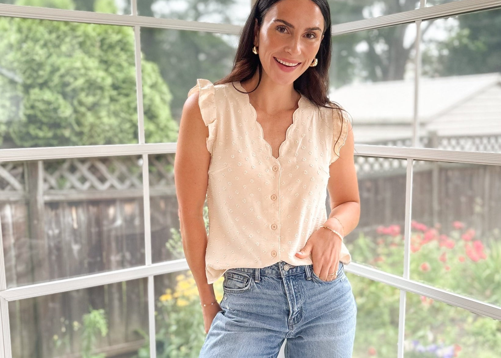 Penelope V-Neck Swiss Dot Short Sleeve Blouse - Love and Lee Apparel